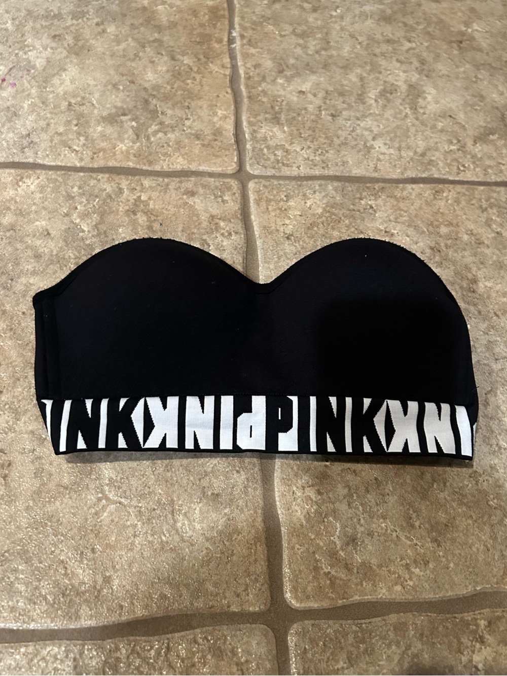 PINK Strapless  Bra in Black with Logo Band